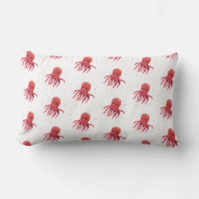 Coussin Rectangle Mer octopique mignonne et salutations Santa Hat (Recto)