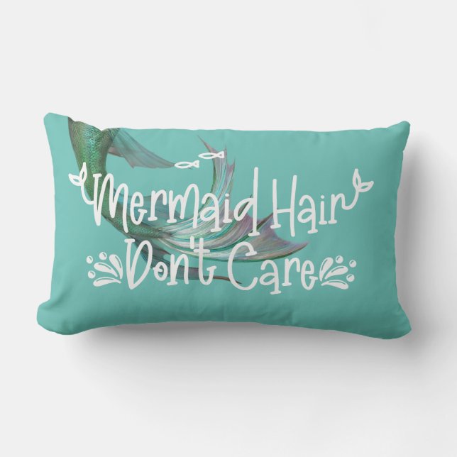 Coussin Rectangle Mermaid Cheveux Don't care Queue Turquoise (Recto)