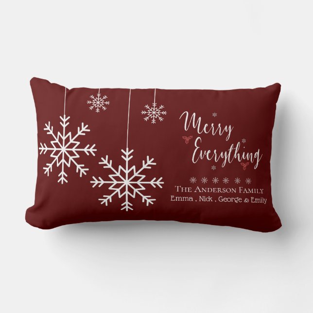 Coussin Rectangle MERRY TOUT Red Snow Flake Nom de famille (Recto)