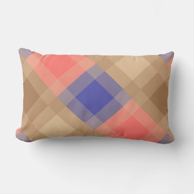 Coussin Rectangle Mi-siècle méga plaid - cacao et corail (Recto)