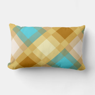Coussin Rectangle Mi-siècle méga plaid - tan & turquoise