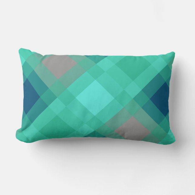 Coussin Rectangle Mi-siècle mega plaid - turquoise & gris (Recto)