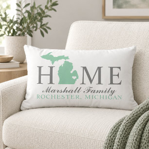Coussin Rectangle Michigan Accueil État Gris Famille Monogramme