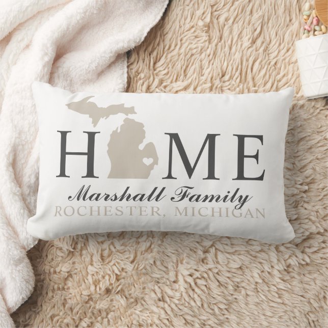 Coussin Rectangle Michigan Home Beige Custom Family Monogramme (Couverture)
