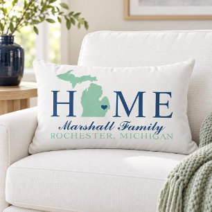 Coussin Rectangle Michigan Maison Monogramme État Navy Famille