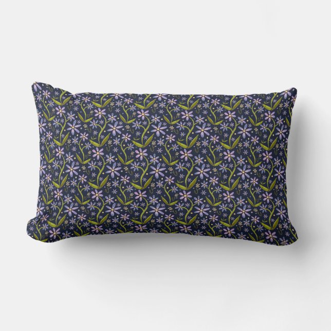 Coussin Rectangle Midnight | Dancing Watercolor Daisies (Recto)