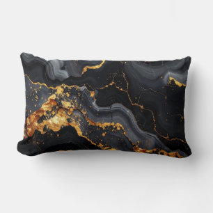 Coussin Rectangle Midnight Onyx & Gold Leaf Abstract Pillow
