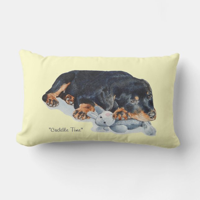 Coussin Rectangle mignon chiot rottweiler bouddin ourson en peluche (Recto)