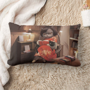 Coussin Rectangle Miss Meow - Heure Vintage de lecture de chats