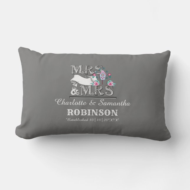 Coussin Rectangle Mme et Mme Cadeau de Mariage lesbien personnalisé (Recto)