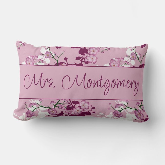 Coussin Rectangle Mme M. élégant Fleurs de cerisier roses personnali (Recto)