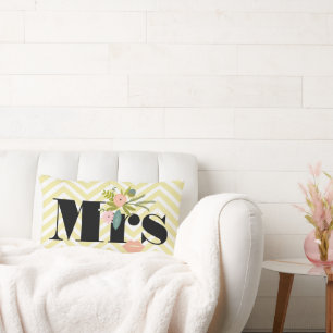 Coussin Rectangle Mme Pale Jaune Blanc Turquoise Zig Zag