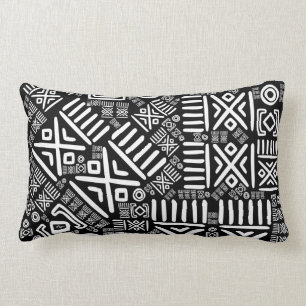Coussin Rectangle Modèle africain ethnique #6 noir et blanc