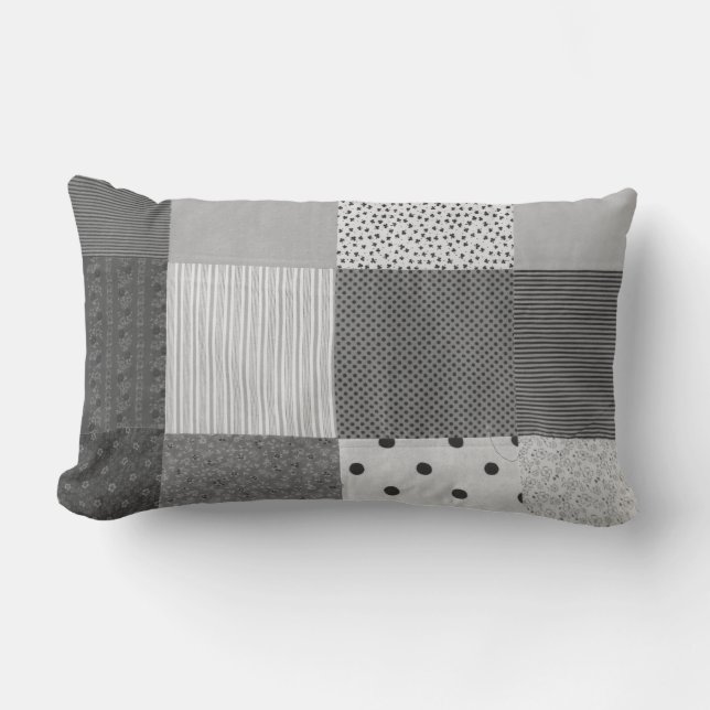 Coussin Rectangle Modèle de tissu vintage patchwork noir et blanc (Recto)