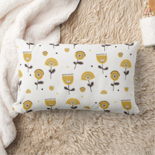 Coussin Rectangle Modèle Floral Jaune Moderne Du Milieu Du Siècle