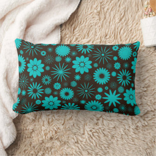 Coussin Rectangle Modèle socialite Turquoise et Brown Floral