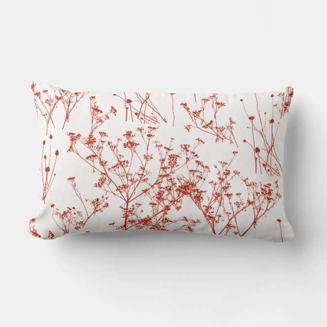Coussin Rectangle Modern Abstract Red toile Wildflowers on White (Recto)