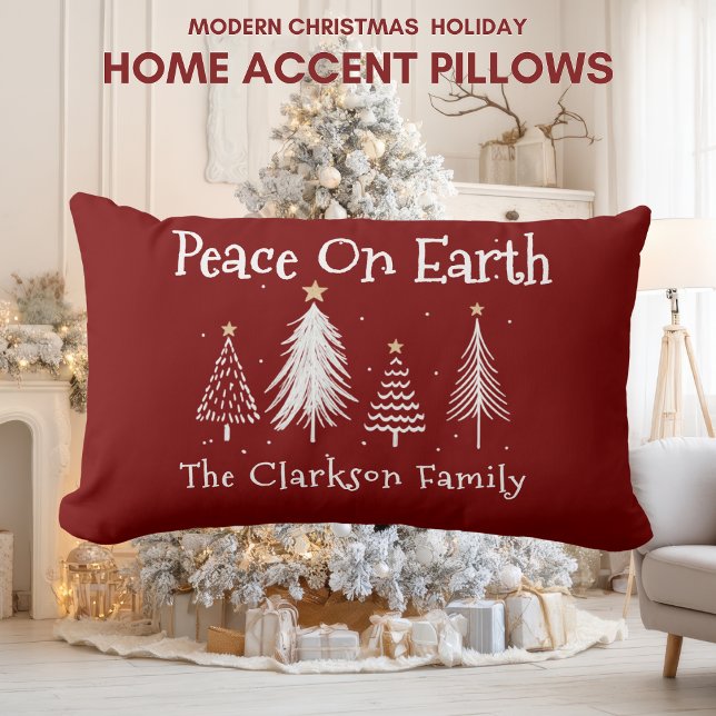 Coussin Rectangle Modern Christmas - Family Name - Peace On Earth  (Modern Christmas Holiday - Family Name - Peace On Earth Lumbar Pillow)