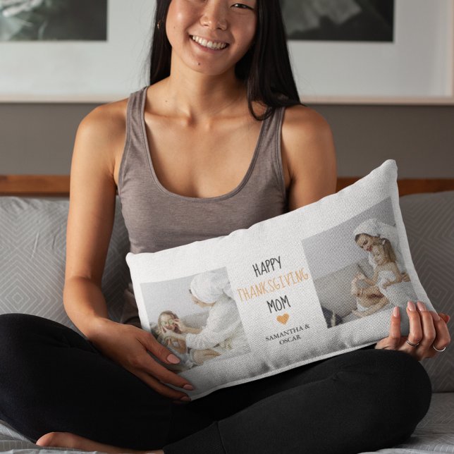 Coussin Rectangle Modern Collage Photo Bon thanksgiving Maman (Créateur téléchargé)