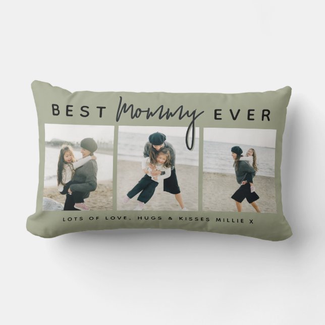 Coussin Rectangle Modern Custom Best Mommy Ever | 3 Photo (Recto)