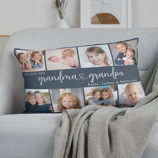 Coussin Rectangle Modern Grandparents Photo Collage Heart Script (Créateur téléchargé)
