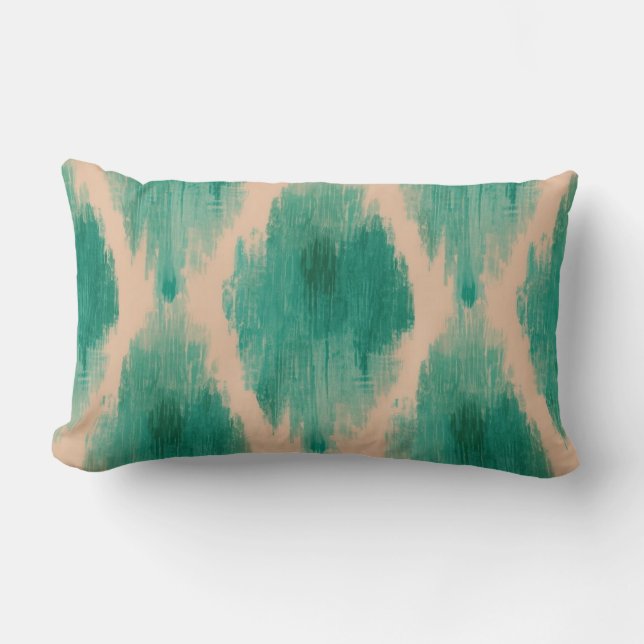 Coussin Rectangle Modern Ikat Teal Lumbar Pillow | Textured Boho (Recto)
