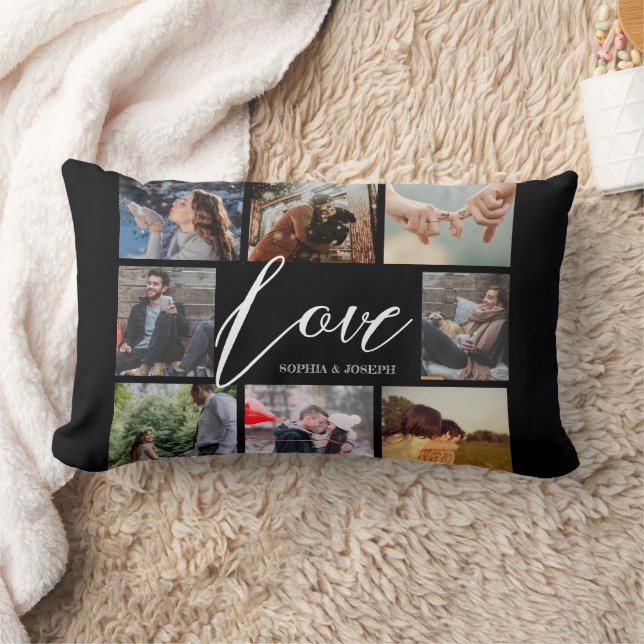 Coussin Rectangle Modern Love 8 photo collage Valentine Black (Couverture)