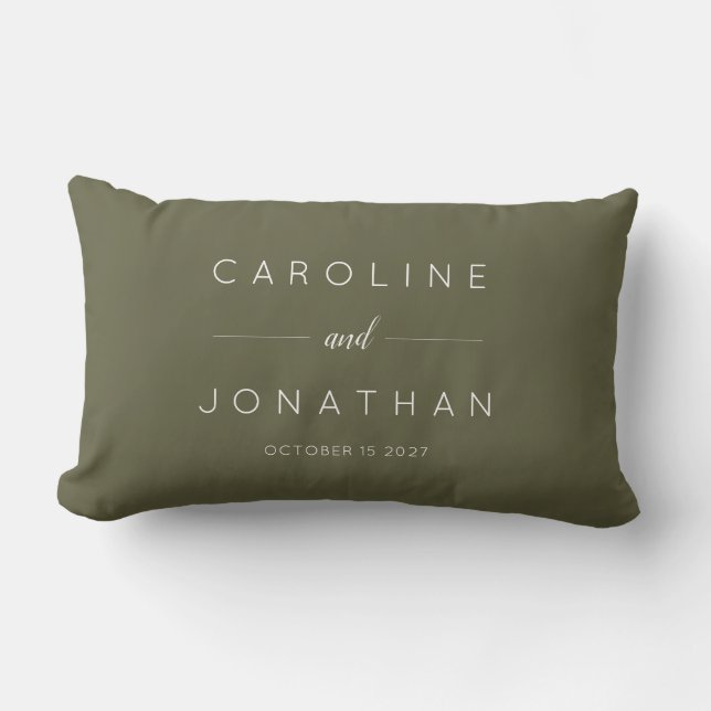 Coussin Rectangle Modern Minimalist Script Olive Moss Custom Wedding (Recto)