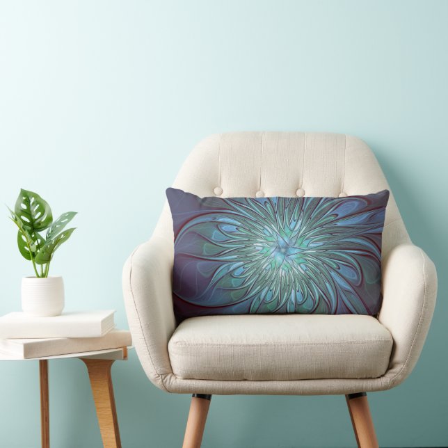 Coussin Rectangle Moderne Abstrait tendance Fleur bleue Fractal Art (Chaise)