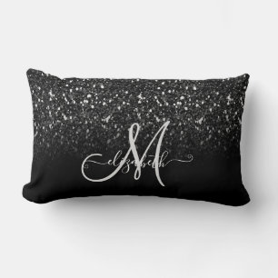Coussin Rectangle Moderne Elegance Girly, Parties scintillant noire 