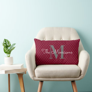 Coussin Rectangle Moderne Elégant Nom de famille Monogram Dots Bourg
