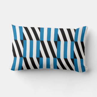 Coussin Rectangle Moderne Géométrique Bleu Noir et Blanc Op Art 