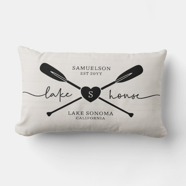 Coussin Rectangle Moderne Lake House Script Bois rustique (Recto)