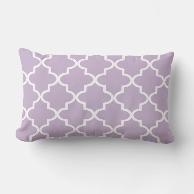 Coussin Rectangle Moderne Lilac Purple et Blanc Marocain Quatrefoil (Recto)