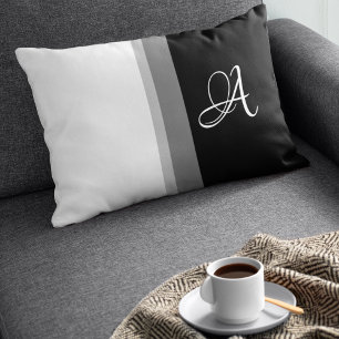 Coussin Rectangle Moderne Monochrome Noir Grandes Blancs Monogramme