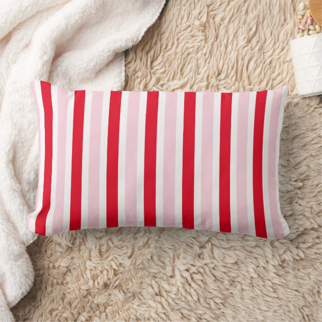 Coussin Rectangle Moderne Noël Rayures Roses Rouges (Couverture)