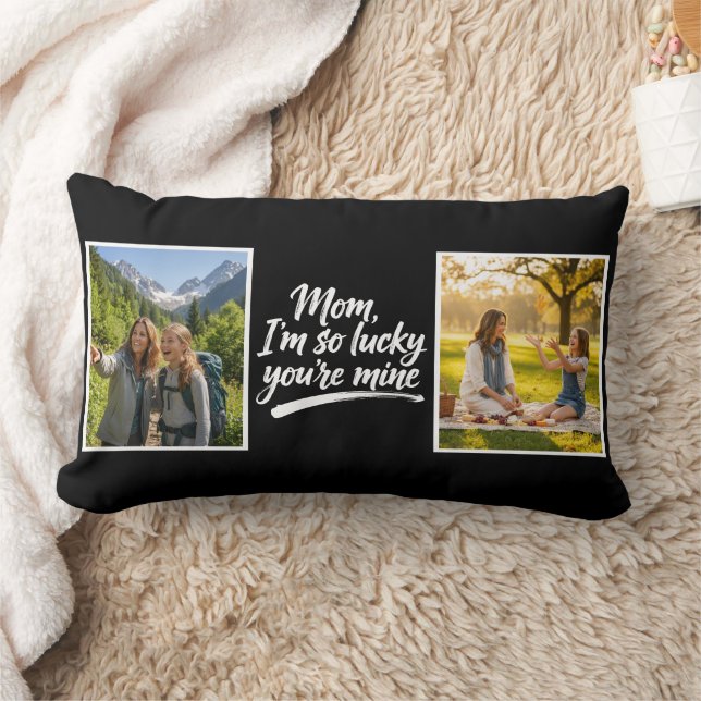 Coussin Rectangle Mom Im So Lucky Youre Mine Script 2 Photo Black (Couverture)