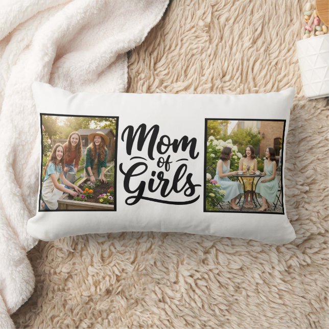 Coussin Rectangle Mom of Girls Brush Script Double Photo (Couverture)