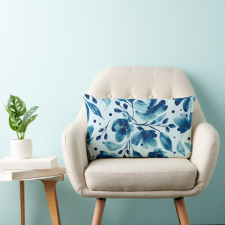 Coussin Rectangle Mona Blues Aquarelle moderne Floral réversible