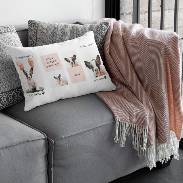 Coussin Rectangle Monde Meilleur chien maman | Photo Collage | Paste (Créateur téléchargé)