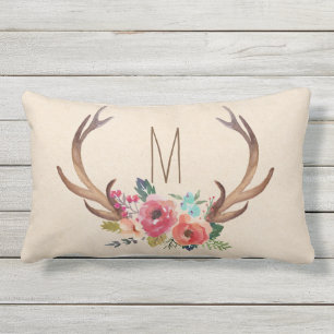 Coussin Rectangle Monogram Floral Deer Horn