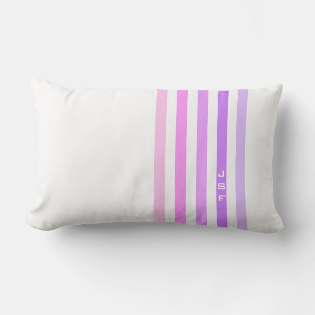 Coussin Rectangle Monogramme à bandes verticales violettes et roses (Recto)