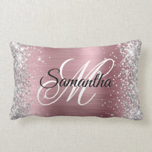 Coussin Rectangle Monogramme à huile rose brillant Parties scintilla