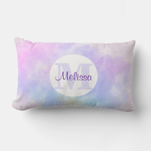 Coussin Rectangle Monogramme aquarelle rose violet bleu élégant