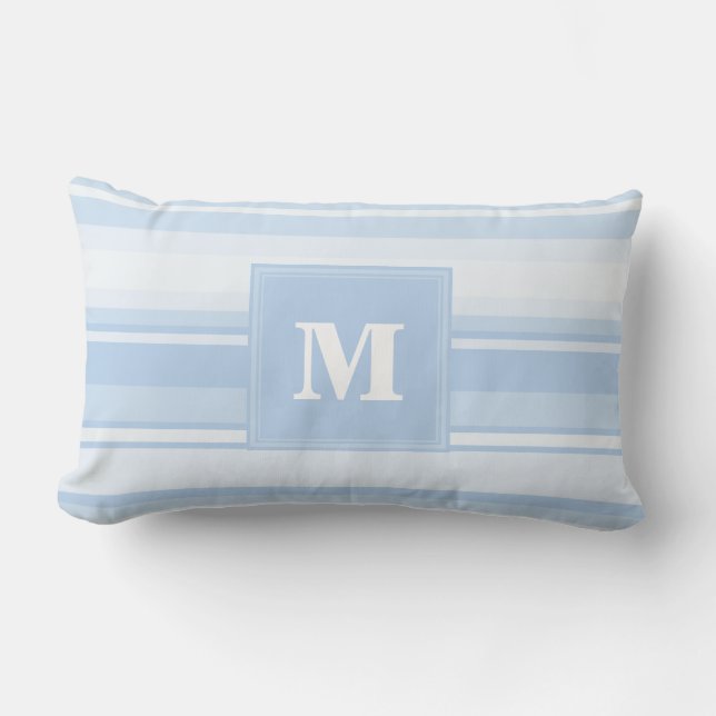 Coussin Rectangle Monogramme Bleu rayures (Recto)