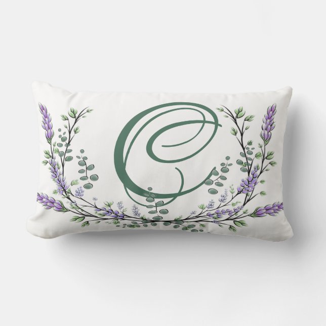 Coussin Rectangle Monogramme C Lavande Eucalyptus (Recto)