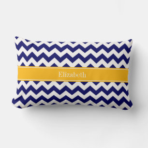 Coussin Rectangle Monogramme Chevron ZigZag Navy Blanc Goldenrod