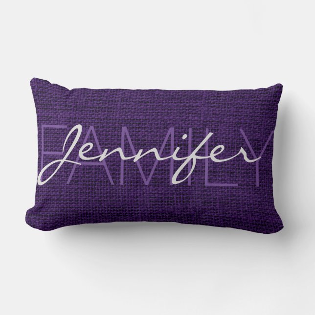 Coussin Rectangle Monogramme de Burlap Rustique violet foncé (Recto)