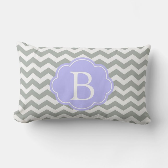 Coussin Rectangle Monogramme de chevron gris tendance, moderne et él (Recto)