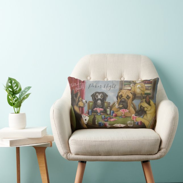 Coussin Rectangle Monogramme de chiens jouant au poker (Chaise)